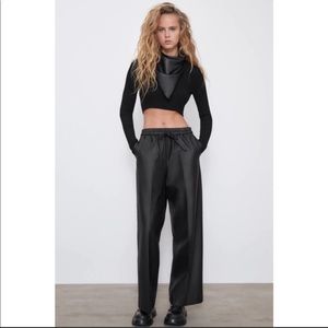 Zara wide leg day leather pant NWT